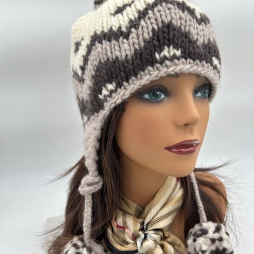 Hand Knitted Wool Beanie with Pom Pom